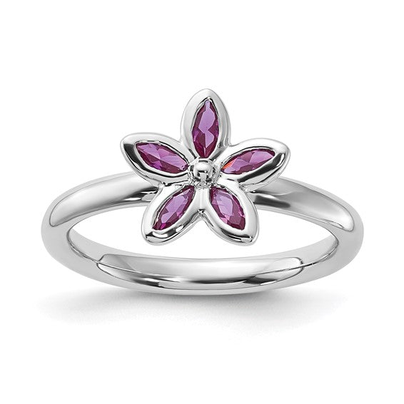 Sterling Silver Stackable Expressions Created Ruby Flower Ring Size 6- Sparkle & Jade-SparkleAndJade.com QSK1466-7