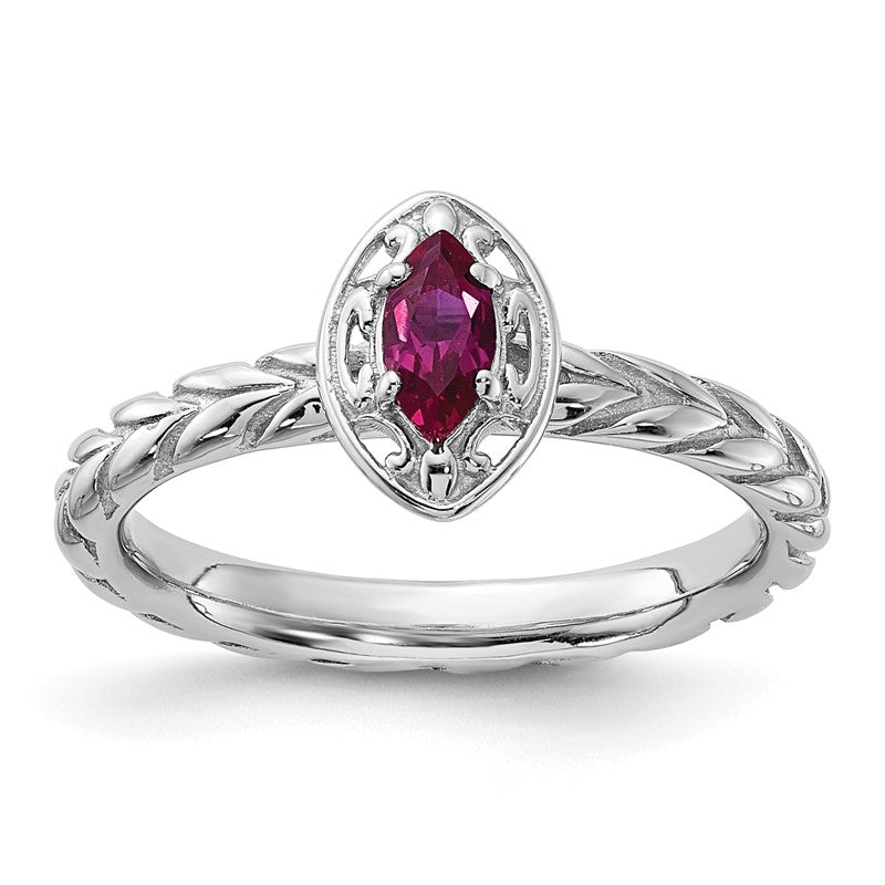 Sterling Silver Stackable Expressions Created Ruby Marquise Ring- Sparkle & Jade-SparkleAndJade.com 