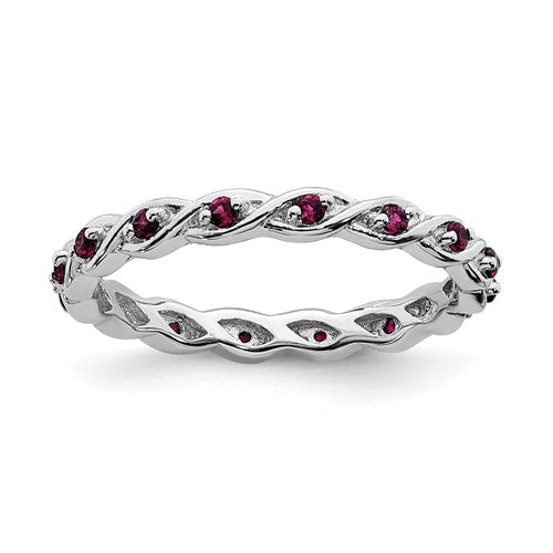 Sterling Silver Stackable Expressions Created Ruby Twist Eternity Ring- Sparkle & Jade-SparkleAndJade.com 