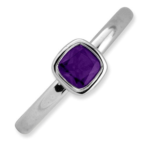 Sterling Silver Stackable Expressions Cushion Cut Amethyst Ring- Sparkle & Jade-SparkleAndJade.com 