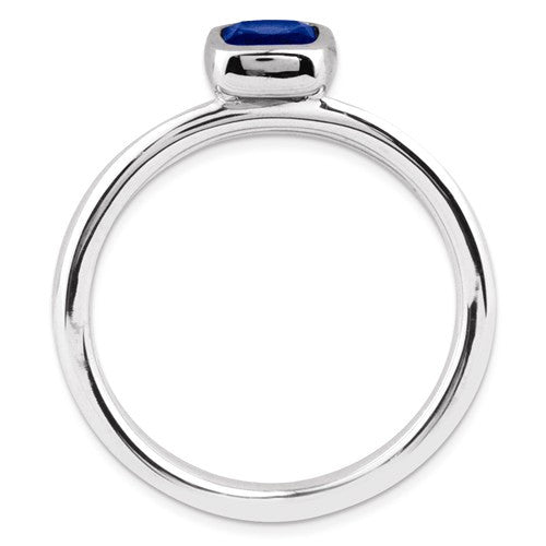 Sterling Silver Stackable Expressions Cushion Cut Cr. Blue Sapphire Ring- Sparkle & Jade-SparkleAndJade.com 