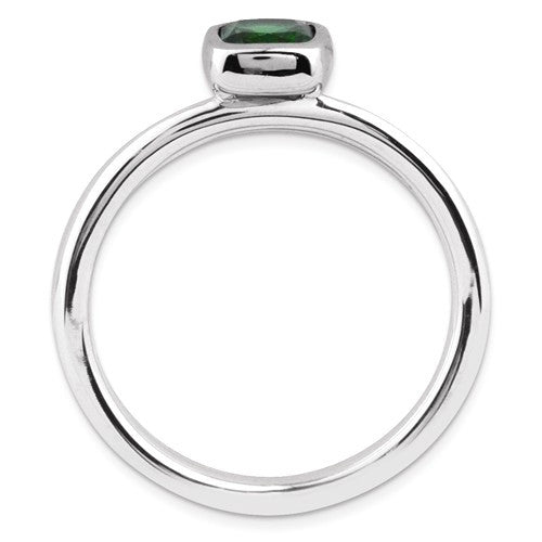 Sterling Silver Stackable Expressions Cushion Cut Cr. Emerald Ring- Sparkle & Jade-SparkleAndJade.com 