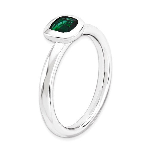 Sterling Silver Stackable Expressions Cushion Cut Cr. Emerald Ring- Sparkle & Jade-SparkleAndJade.com 