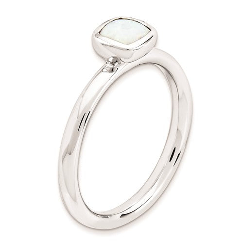 Sterling Silver Stackable Expressions Cushion Cut Created Opal Ring- Sparkle & Jade-SparkleAndJade.com 