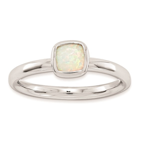 Sterling Silver Stackable Expressions Cushion Cut Created Opal Ring- Sparkle & Jade-SparkleAndJade.com 