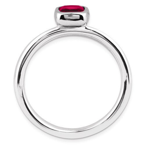 Sterling Silver Stackable Expressions Cushion Cut Created Ruby Ring