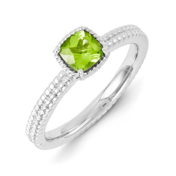 Sterling Silver Stackable Expressions Cushion Peridot Ring- Sparkle & Jade-SparkleAndJade.com 