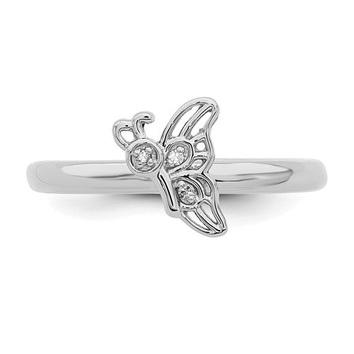 Sterling Silver Stackable Expressions Diamond Butterfly Ring- Sparkle & Jade-SparkleAndJade.com 
