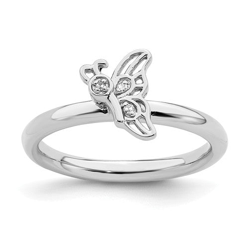 Sterling Silver Stackable Expressions Diamond Butterfly Ring- Sparkle & Jade-SparkleAndJade.com 