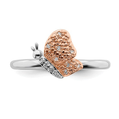 Sterling Silver Stackable Expressions Diamond Rose Gold Butterfly Ring- Sparkle & Jade-SparkleAndJade.com 