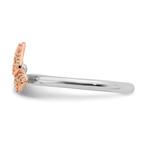 Sterling Silver Stackable Expressions Diamond Rose Gold Butterfly Ring- Sparkle & Jade-SparkleAndJade.com 