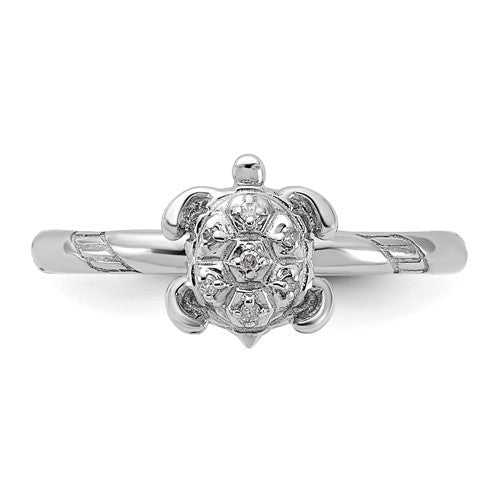 Sterling Silver Stackable Expressions Diamond Turtle Ring- Sparkle & Jade-SparkleAndJade.com 