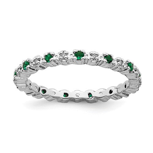 Sterling Silver Stackable Expressions Emerald & Diamond Alternating Eternity Ring- Sparkle & Jade-SparkleAndJade.com 