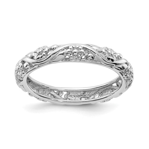 Sterling Silver Stackable Expressions Floral Ring- Sparkle & Jade-SparkleAndJade.com 