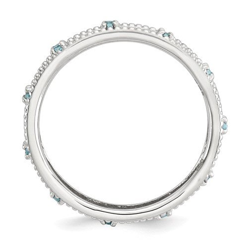 Sterling Silver Stackable Expressions Genuine Light Aquamarine Filigree Ring- Sparkle & Jade-SparkleAndJade.com 