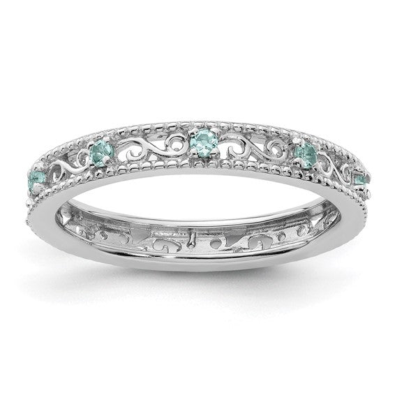 Sterling Silver Stackable Expressions Aquamarine Filigree Ring