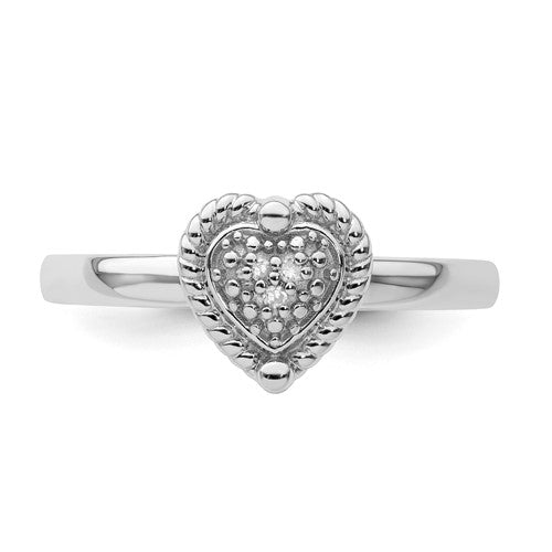 Sterling Silver Stackable Expressions Heart Diamond Ring- Sparkle & Jade-SparkleAndJade.com 