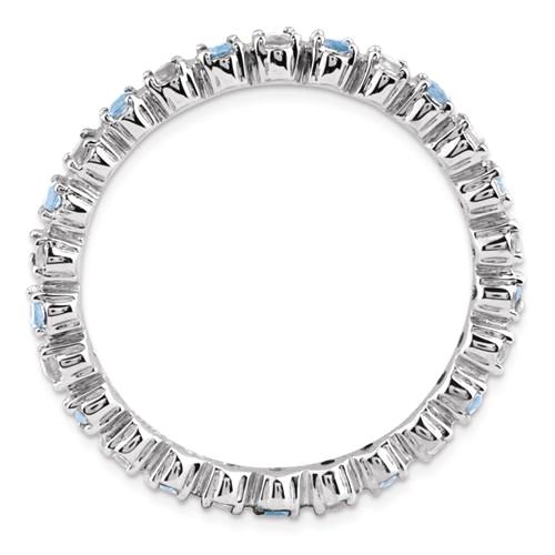 Sterling Silver Stackable Expressions Light Aquamarine & Diamond Alternating Eternity Ring- Sparkle & Jade-SparkleAndJade.com 