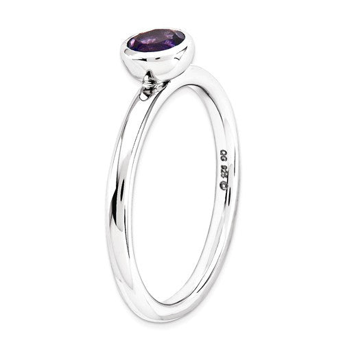 Sterling Silver Stackable Expressions Low 4mm Round Amethyst Ring- Sparkle & Jade-SparkleAndJade.com 