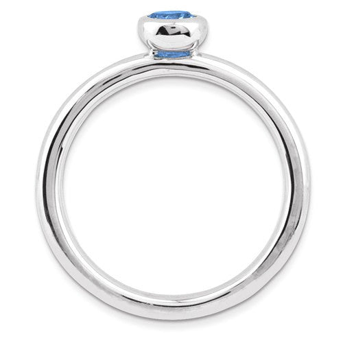 Sterling Silver Stackable Expressions Low 4mm Round Blue Topaz Ring- Sparkle & Jade-SparkleAndJade.com 
