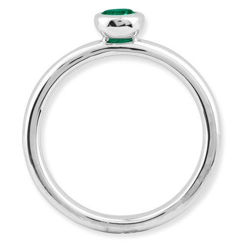 Sterling Silver Stackable Expressions Low 4mm Round Cr. Emerald Ring- Sparkle & Jade-SparkleAndJade.com 