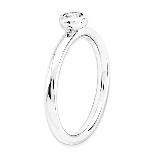 Sterling Silver Stackable Expressions Low 4mm Round White Topaz Ring- Sparkle & Jade-SparkleAndJade.com 