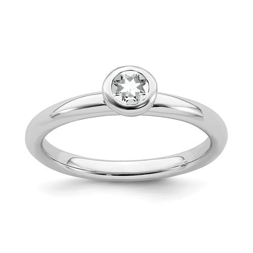 Sterling Silver Stackable Expressions Low 4mm Round White Topaz Ring- Sparkle & Jade-SparkleAndJade.com 