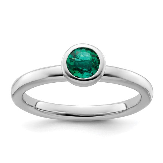 Sterling Silver Stackable Expressions Low 5mm Round Cr. Emerald Ring- Sparkle & Jade-SparkleAndJade.com 