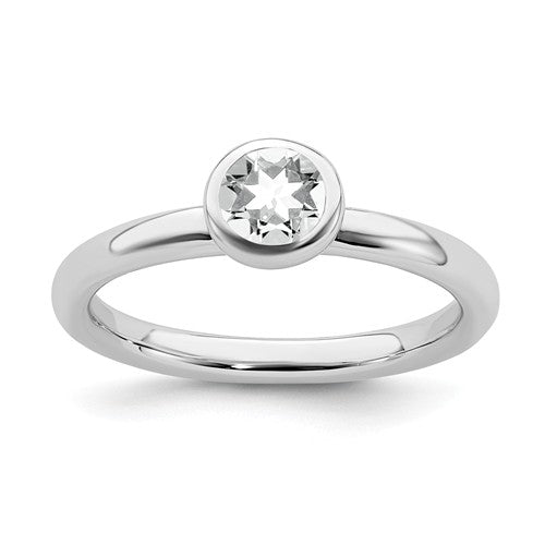 Sterling Silver Stackable Expressions Low 5mm Round White Topaz Ring- Sparkle & Jade-SparkleAndJade.com 