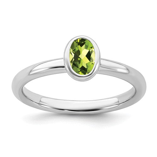 Sterling Silver Stackable Expressions Low Oval Peridot Ring- Sparkle & Jade-SparkleAndJade.com 