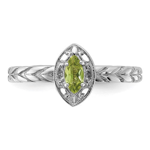 Sterling Silver Stackable Expressions Marquise Peridot Ring- Sparkle & Jade-SparkleAndJade.com 