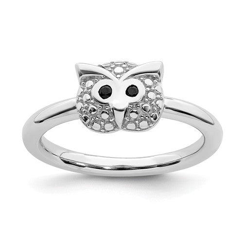 Sterling Silver Stackable Expressions Onyx Owl Ring