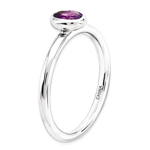 Sterling Silver Stackable Expressions Oval Amethyst Ring- Sparkle & Jade-SparkleAndJade.com 