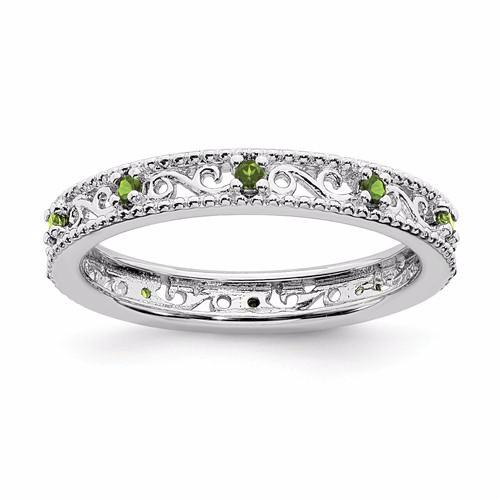 Sterling Silver Stackable Expressions Peridot Filigree Ring