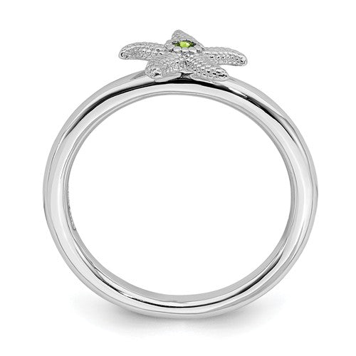 Sterling Silver Stackable Expressions Peridot Starfish Ring- Sparkle & Jade-SparkleAndJade.com 