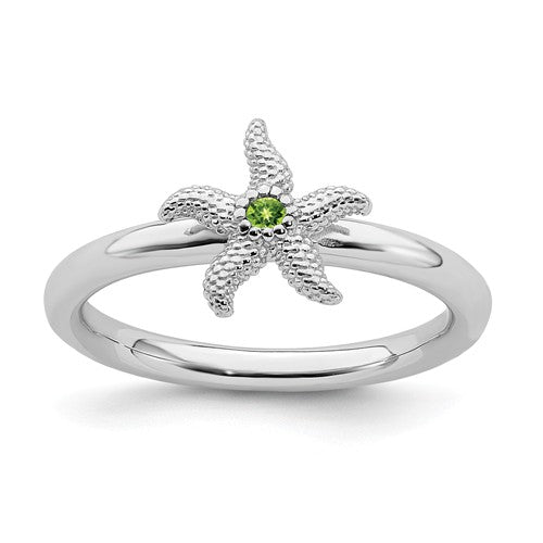 Sterling Silver Stackable Expressions Peridot Starfish Ring- Sparkle & Jade-SparkleAndJade.com 
