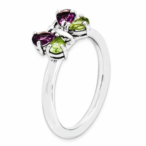 Sterling Silver Stackable Expressions Peridot and Amethyst Butterfly Ring- Sparkle & Jade-SparkleAndJade.com 