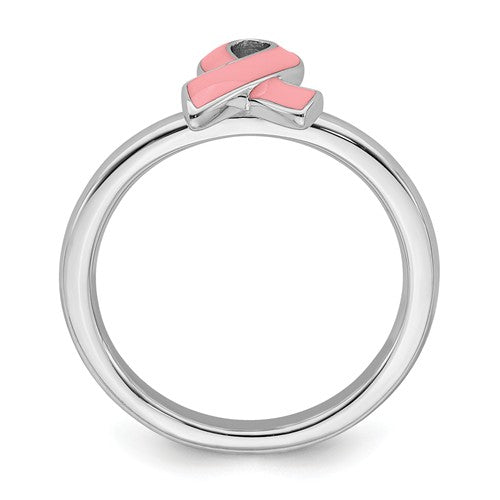 Sterling Silver Stackable Expressions Pink Awareness Ribbon Ring