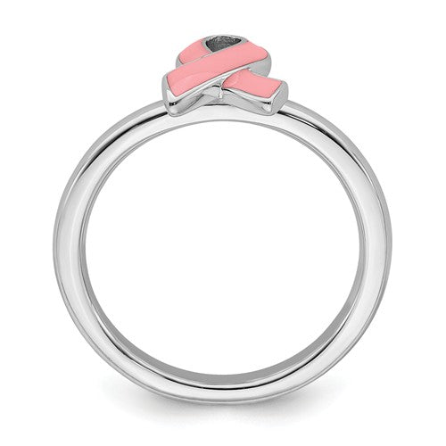 Sterling Silver Stackable Expressions Pink Enameled Awareness Ribbon Ring- Sparkle & Jade-SparkleAndJade.com 