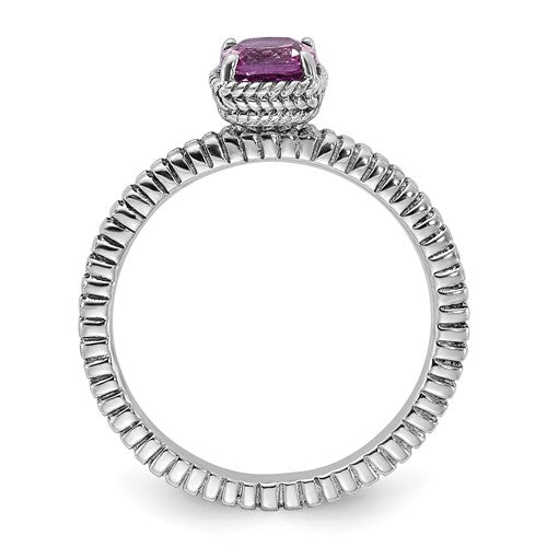 Sterling Silver Stackable Expressions Pink Sapphire Cushion Ring- Sparkle & Jade-SparkleAndJade.com 