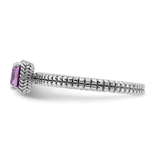 Sterling Silver Stackable Expressions Pink Sapphire Cushion Ring- Sparkle & Jade-SparkleAndJade.com 