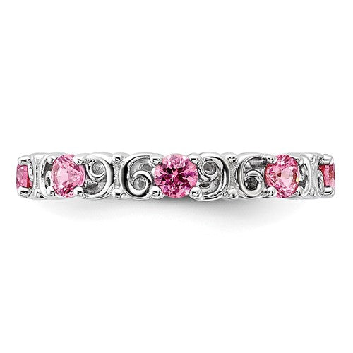 Sterling Silver Stackable Expressions Pink Sapphire Filigree Ring- Sparkle & Jade-SparkleAndJade.com 