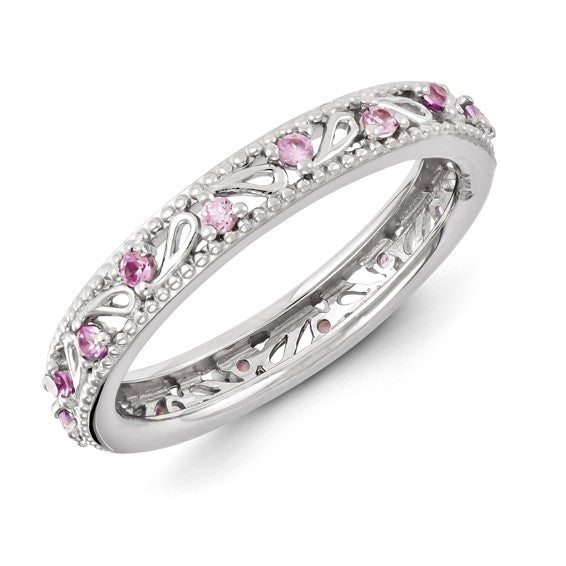 Sterling Silver Stackable Expressions Pink Sapphire Ring- Sparkle & Jade-SparkleAndJade.com 