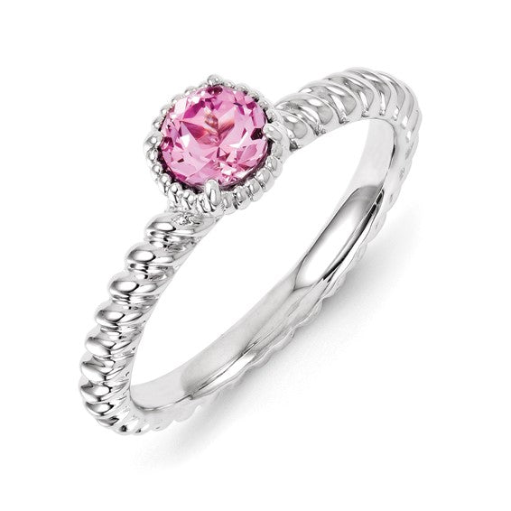 Sterling Silver Stackable Expressions Pink Sapphire Round Ring- Sparkle & Jade-SparkleAndJade.com 