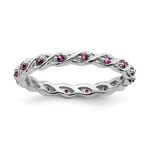 Sterling Silver Stackable Expressions Pink Sapphire Twist Eternity Ring- Sparkle & Jade-SparkleAndJade.com 
