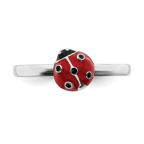 Sterling Silver Stackable Expressions Red & Black LadyBug Ring- Sparkle & Jade-SparkleAndJade.com 