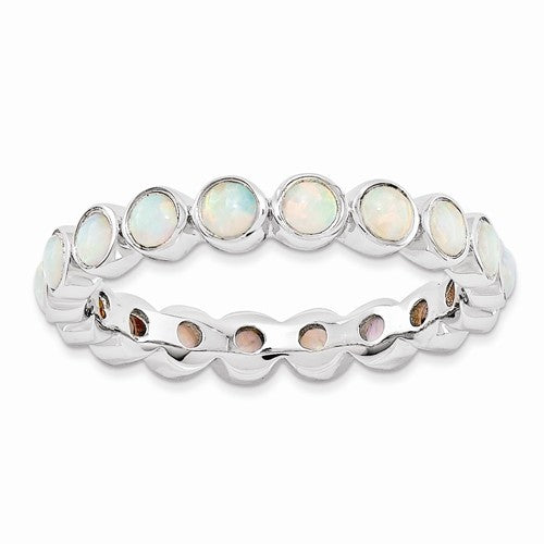 Sterling Silver Stackable Expressions Round Created Opal Eternity Ring- Sparkle & Jade-SparkleAndJade.com 