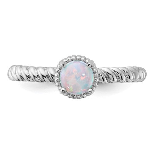 Sterling Silver Stackable Expressions Round Created Opal Ring- Sparkle & Jade-SparkleAndJade.com 