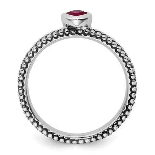 Sterling Silver Stackable Expressions Ruby Heart Ring- Sparkle & Jade-SparkleAndJade.com 