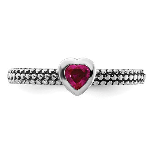 Sterling Silver Stackable Expressions Ruby Heart Ring- Sparkle & Jade-SparkleAndJade.com 